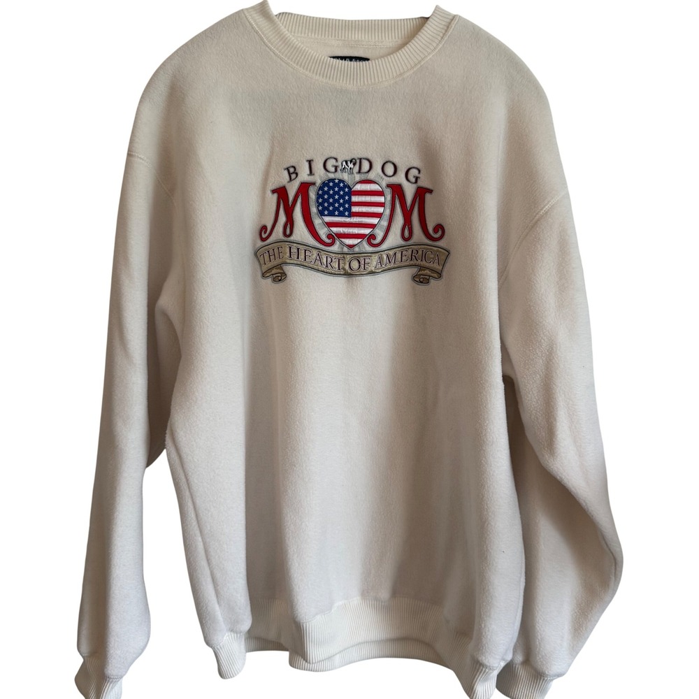 Vtg Y2K Big Dog Mom Heart America embroidery pullover sweatshirt fleece large